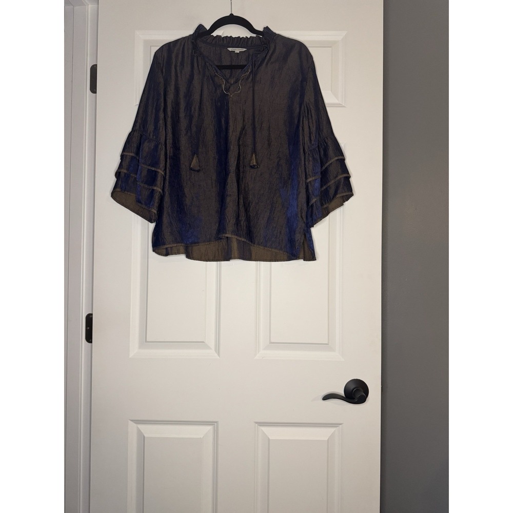 John Mark 3/4 Sleeve Woven Metallic Embroidered Top Petite Xl